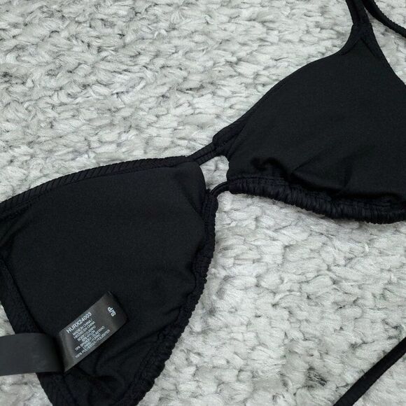 Hurley Ribbed Black 2 Piece Swimsuit Bikini Set Size Small Rib Triangle New - Picture 6 of 7